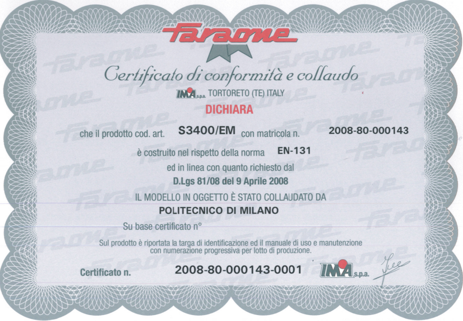 Faraone EN131 Ladder Certificate
