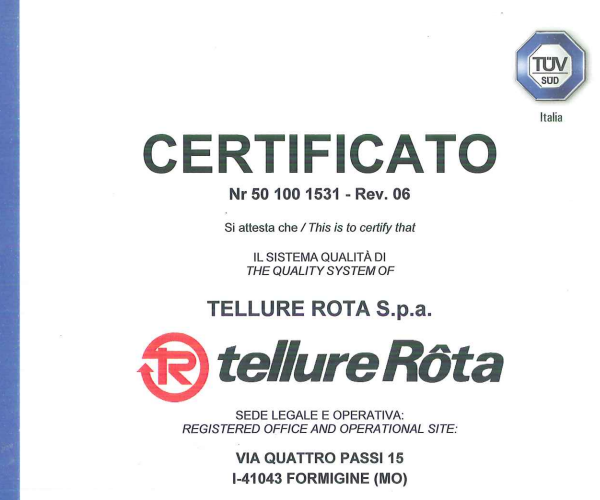 Tellure Rota ISO 9001 Certificate — TUV SUD